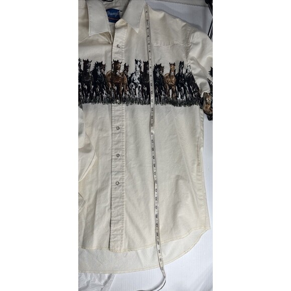 Wrangler Men’s Vintage Western Running Horses Pearl Snap 90s Shirt Size Large - Picture 9 of 9